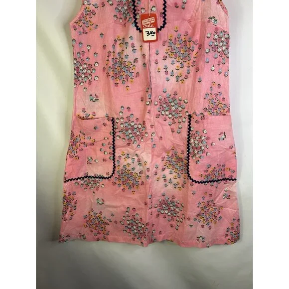 Deadstock Vintage 60s Garden Floral Dagger Collar Zip House Dress - Picture 4 of 8